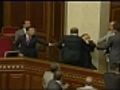Ukrainianparliamentmembersthrowpunches